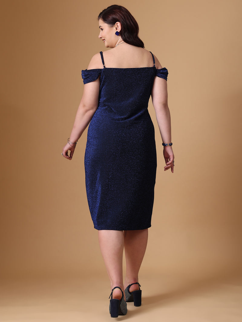 Blue Bodycon Spaghetti Neck Dress With Back Side Look