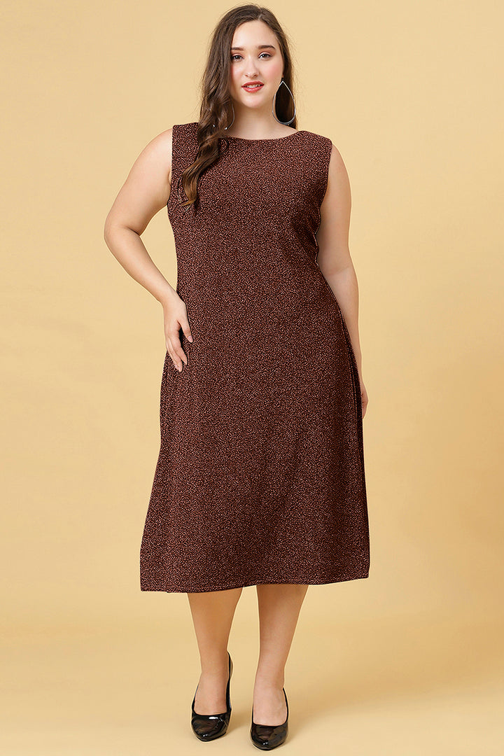 Brown Color Shimmer Party Wear Long Dress For Women