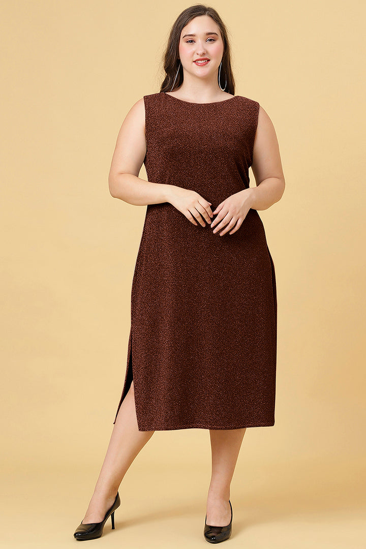 Brown Color Shimmer Party Wear Long Dress For Women
