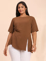 Brown asymmetric casual top for women