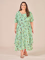 Floral Printed Puff Sleeves Belted A-Line Dress