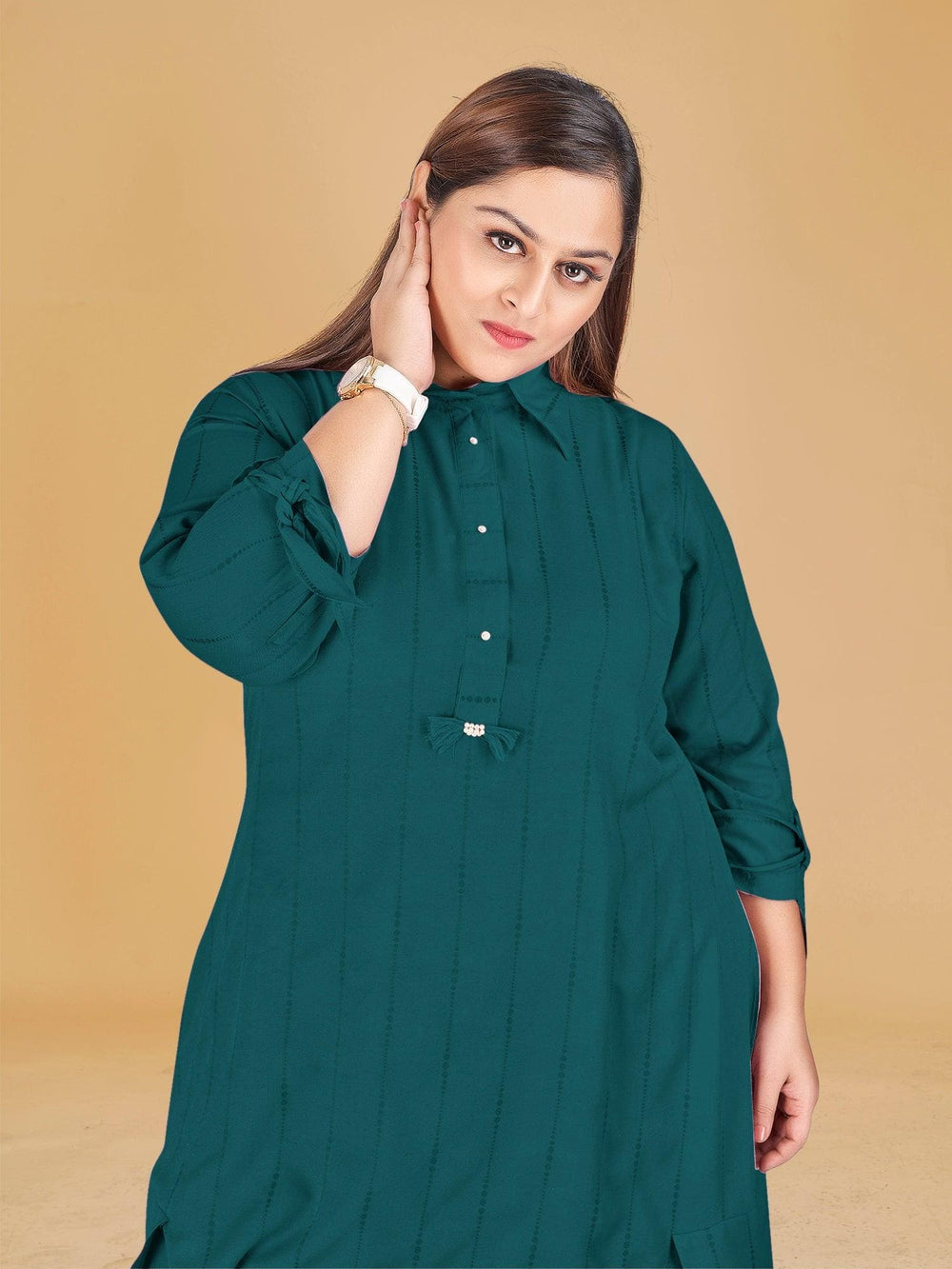 Green Striped High-Low Tunic Top - Curvy Lane