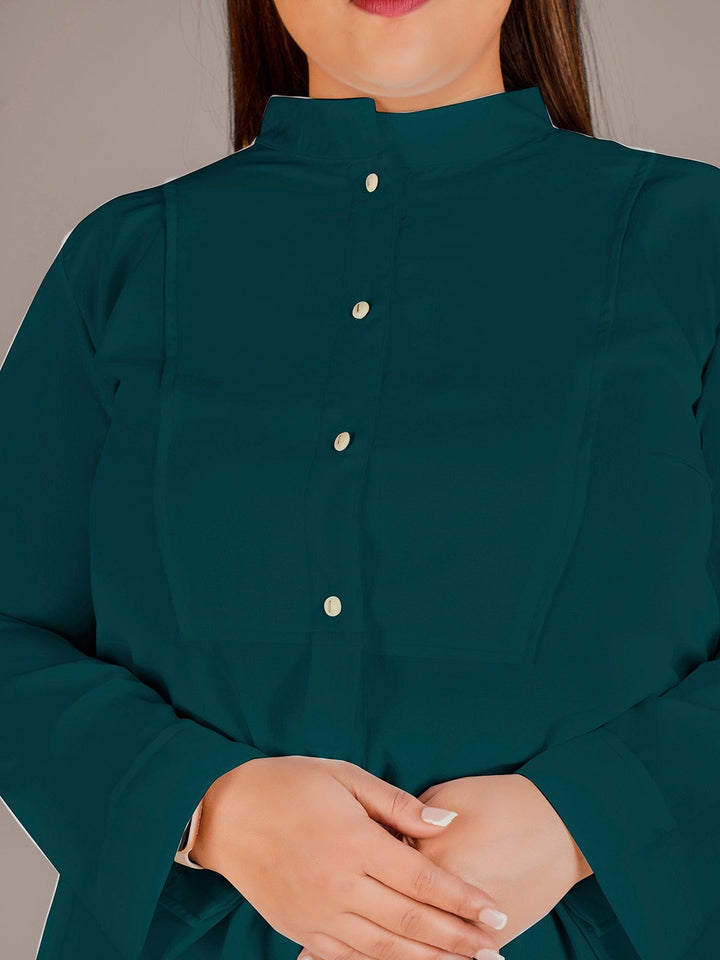 Mandarin Collar Shirt Style Green Top - Curvy Lane