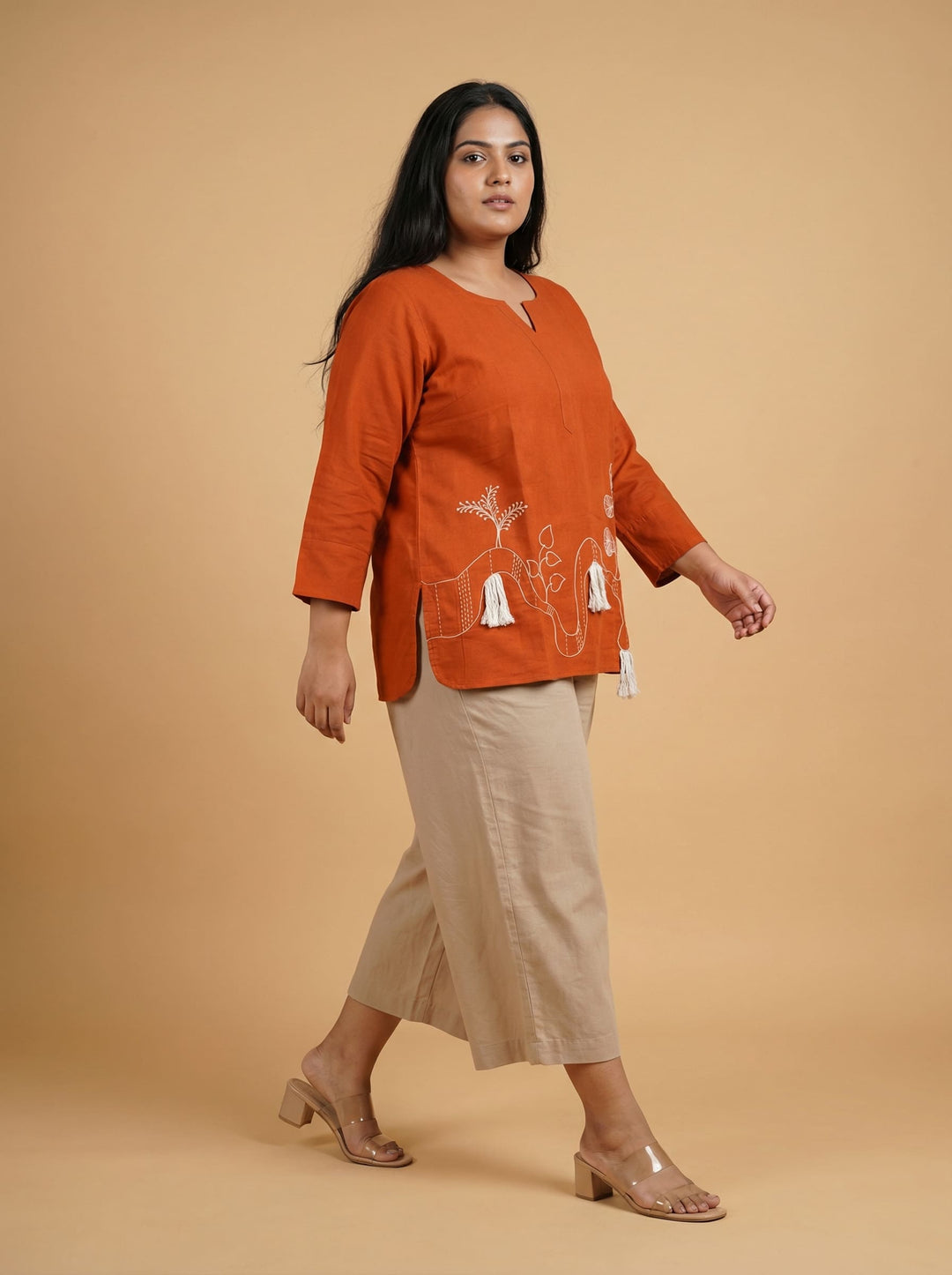 Rust Cotton Casual Plus Top