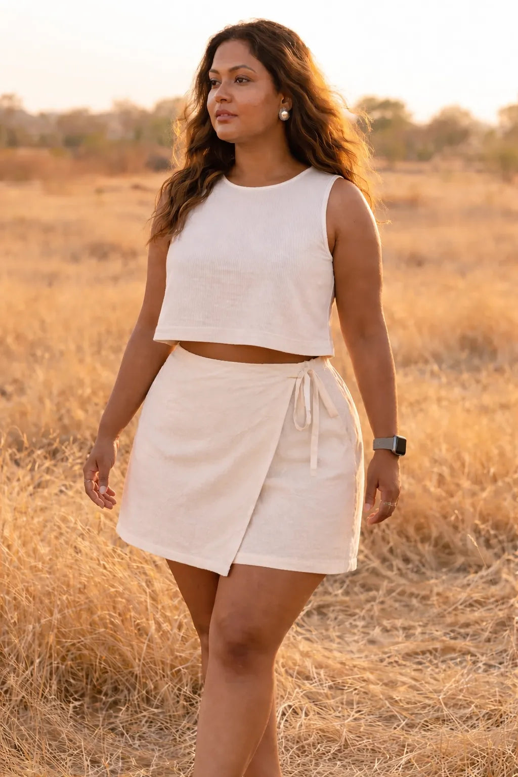 Off White Mini Wrap Stylish Skirt for Women