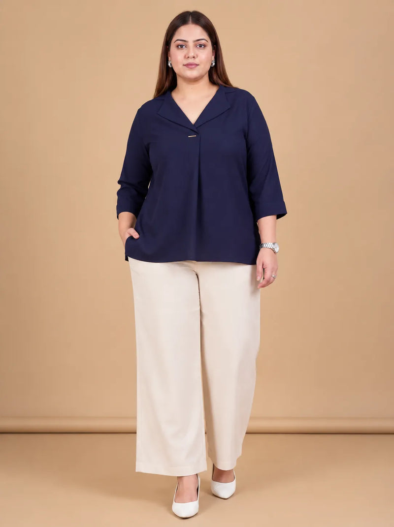 Curvy Lane Women Plus Size Notch Collar High Low Top