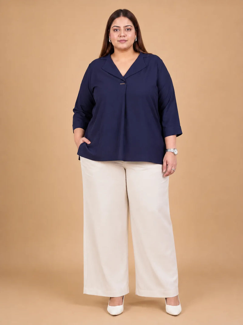 Curvy Lane Women Plus Size Notch Collar High Low Top