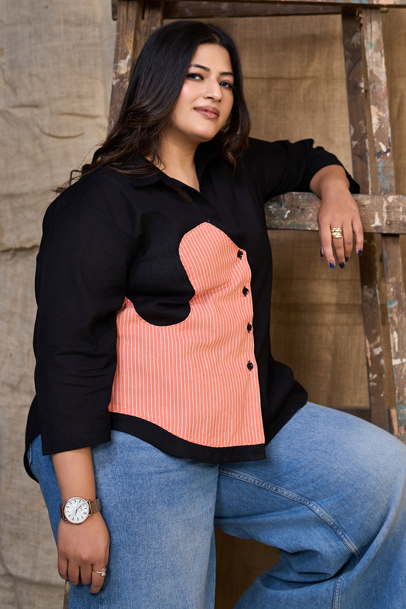 Classic ladies black cotton Straight shirt