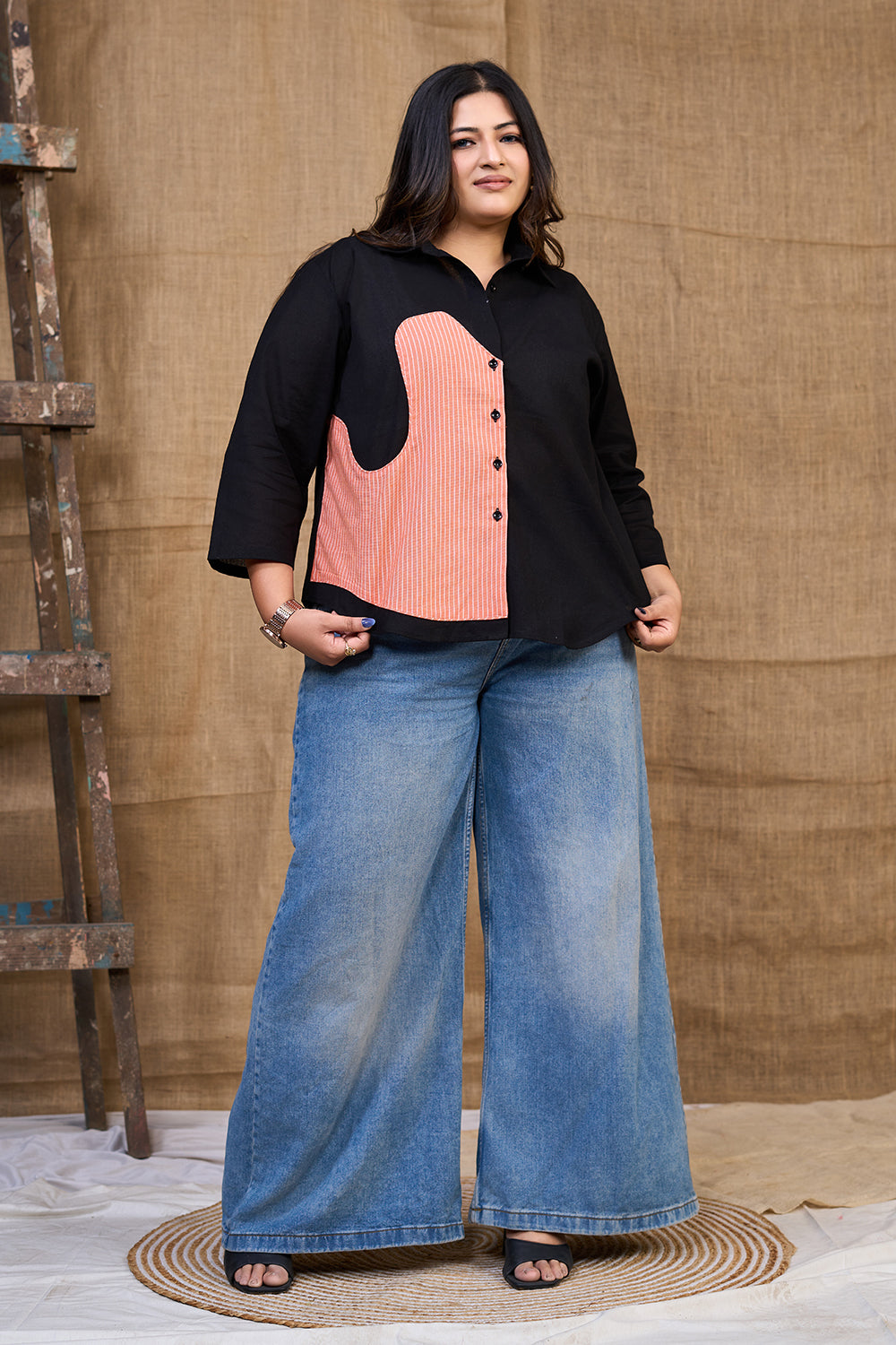 Classic ladies black cotton shirt