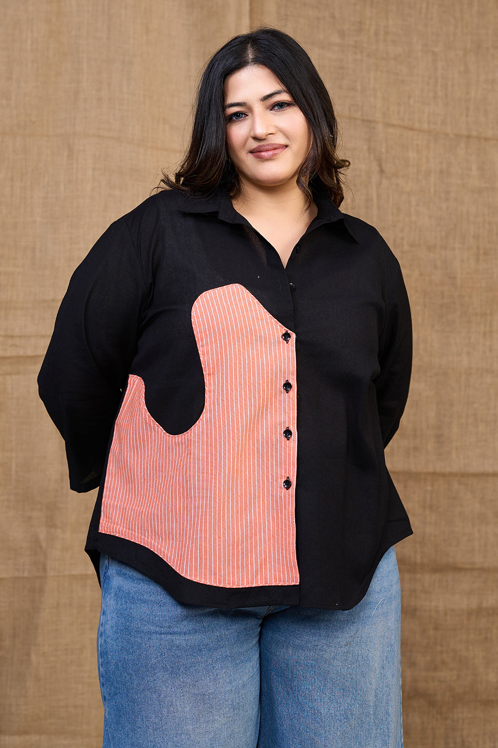 Classic ladies black cotton Long Sleeve Shirt