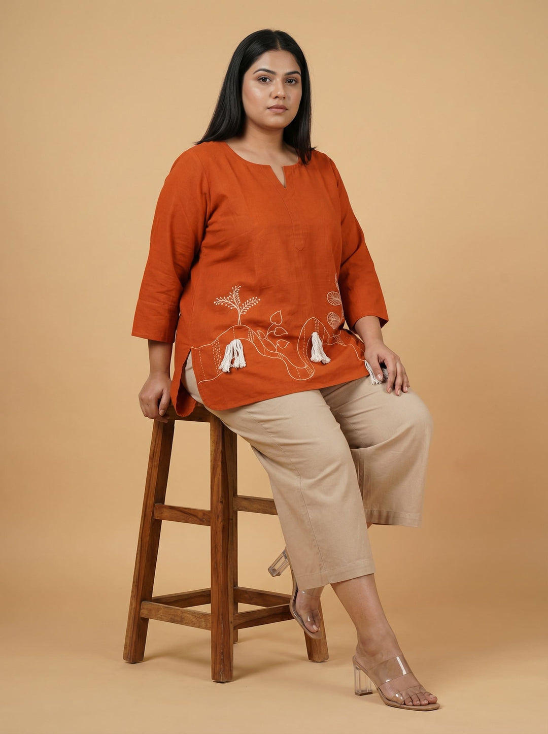 Rust Cotton Casual Plus Top