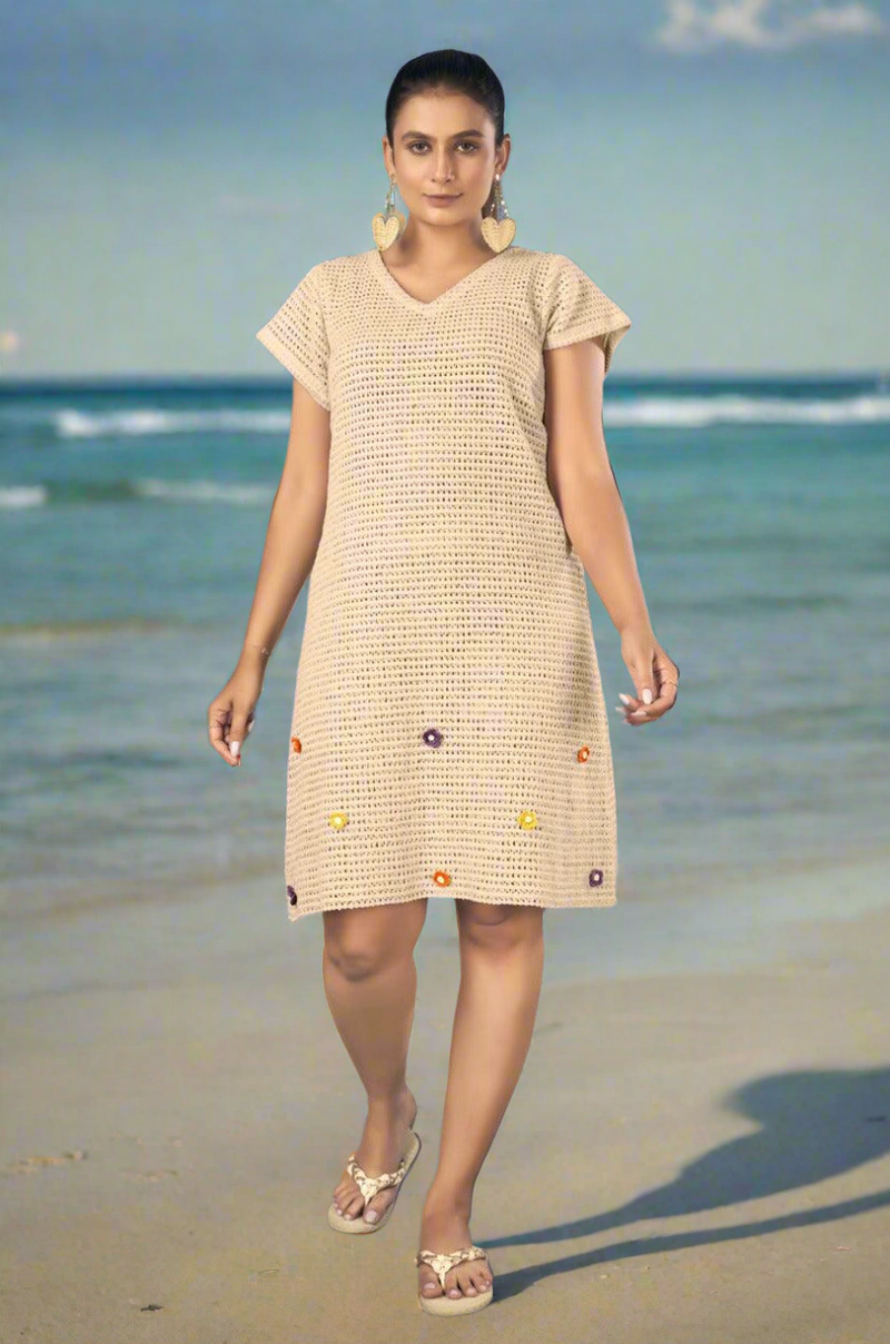 Cream Color Plus Size Resort Wear Dress For Women