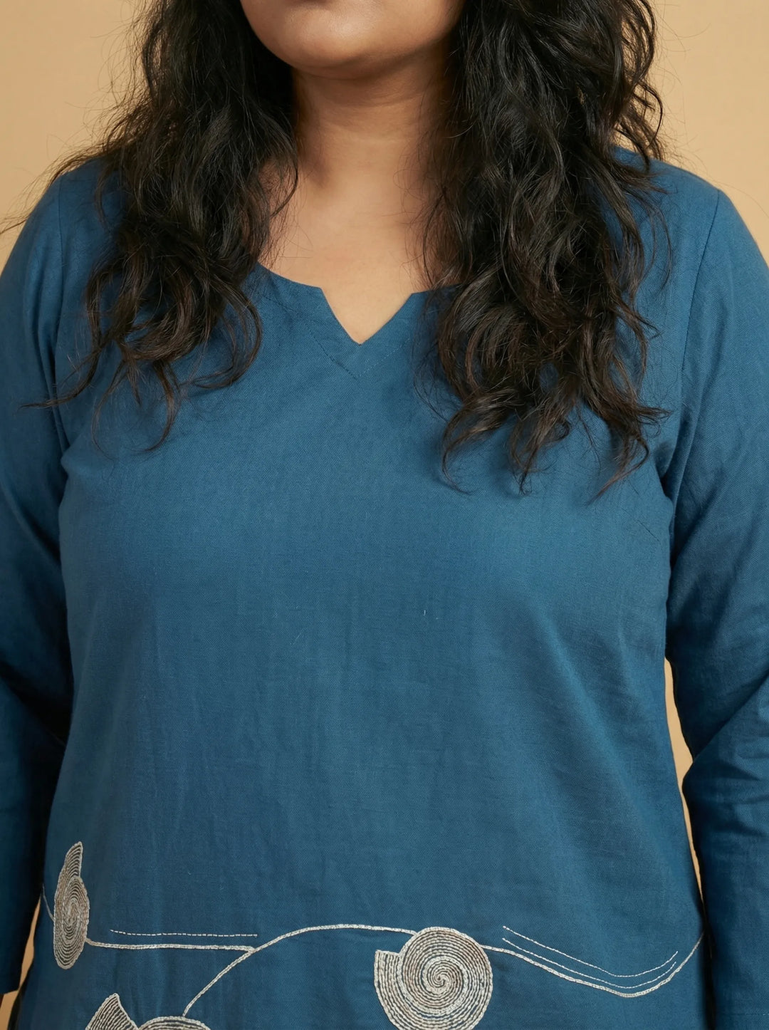 Peacock Blue Cotton Casual Top