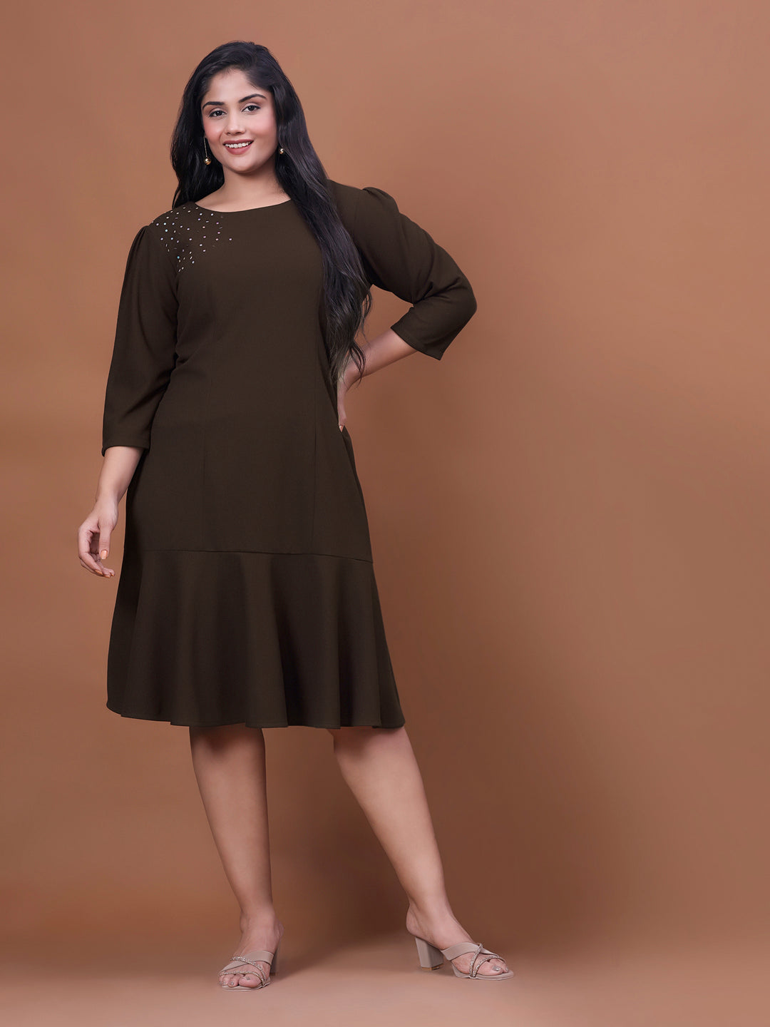 Curvy Lane Brown Straight Party Wear Dress Curvy Lane Brown Straight Party Wear Dress