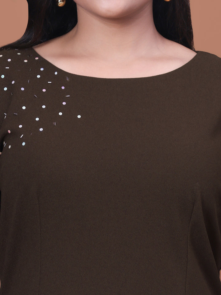 Curvy Lane Brown Straight Party Wear Dress