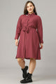 Curvy Lane Women Plus Size Shirt Collar Dress With Fabric Belt