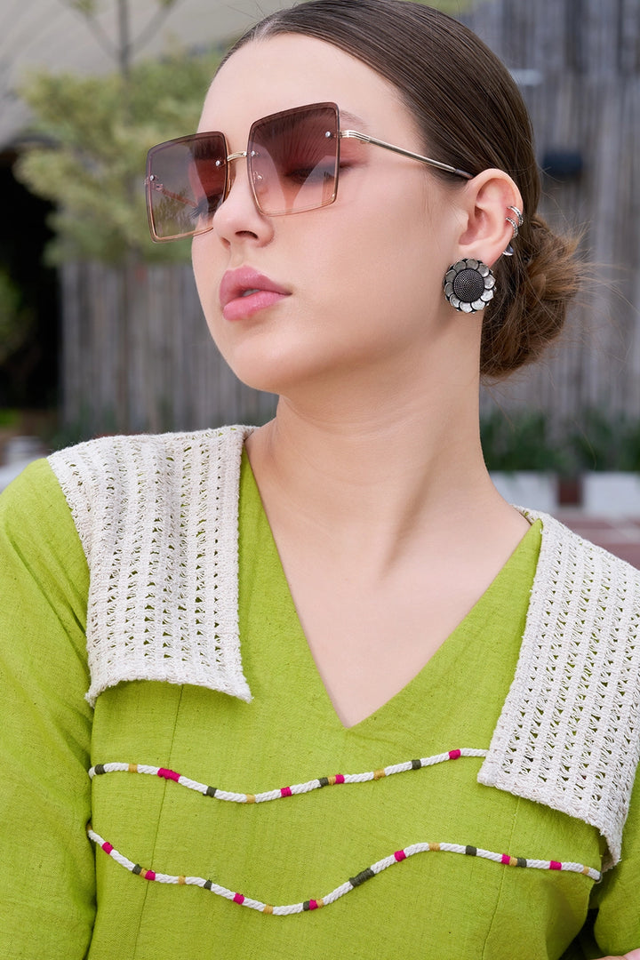 Green & Ivory ombre western dress one piece