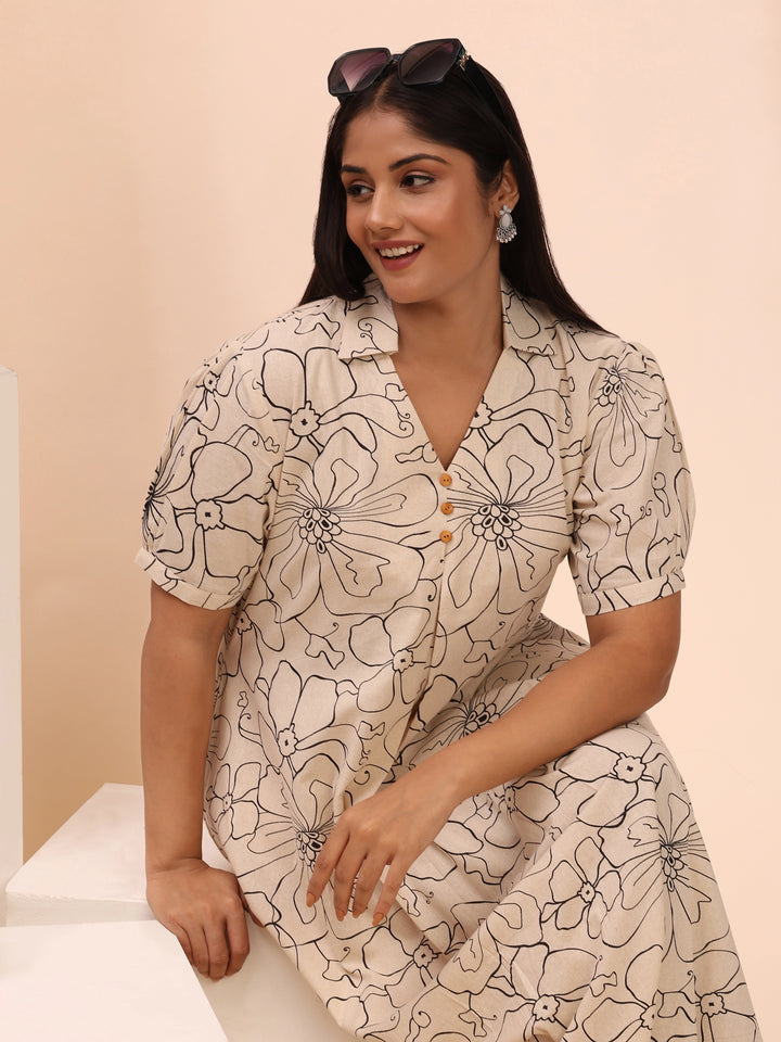 Floral puff sleeve dress for women