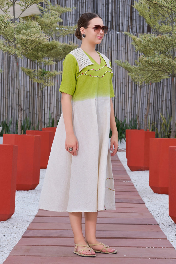 Green & Ivory ombre western dress one piece
