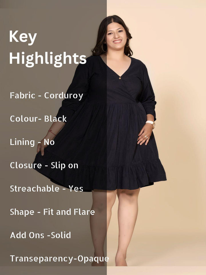 Black V-Neck Fit & Flare Dress - Curvy Lane