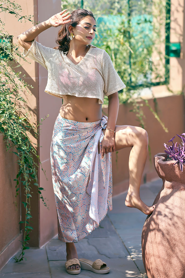 Elegant bikini coverup dress with top and multicolor sarong