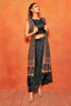 Rich Black Ethnic Print Dhoti Skirt Long Straight Shrug Co-ord Set
