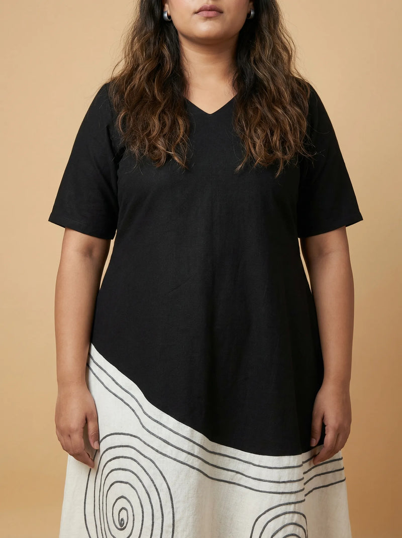 Black A-Line Cotton Resort Wear Dress