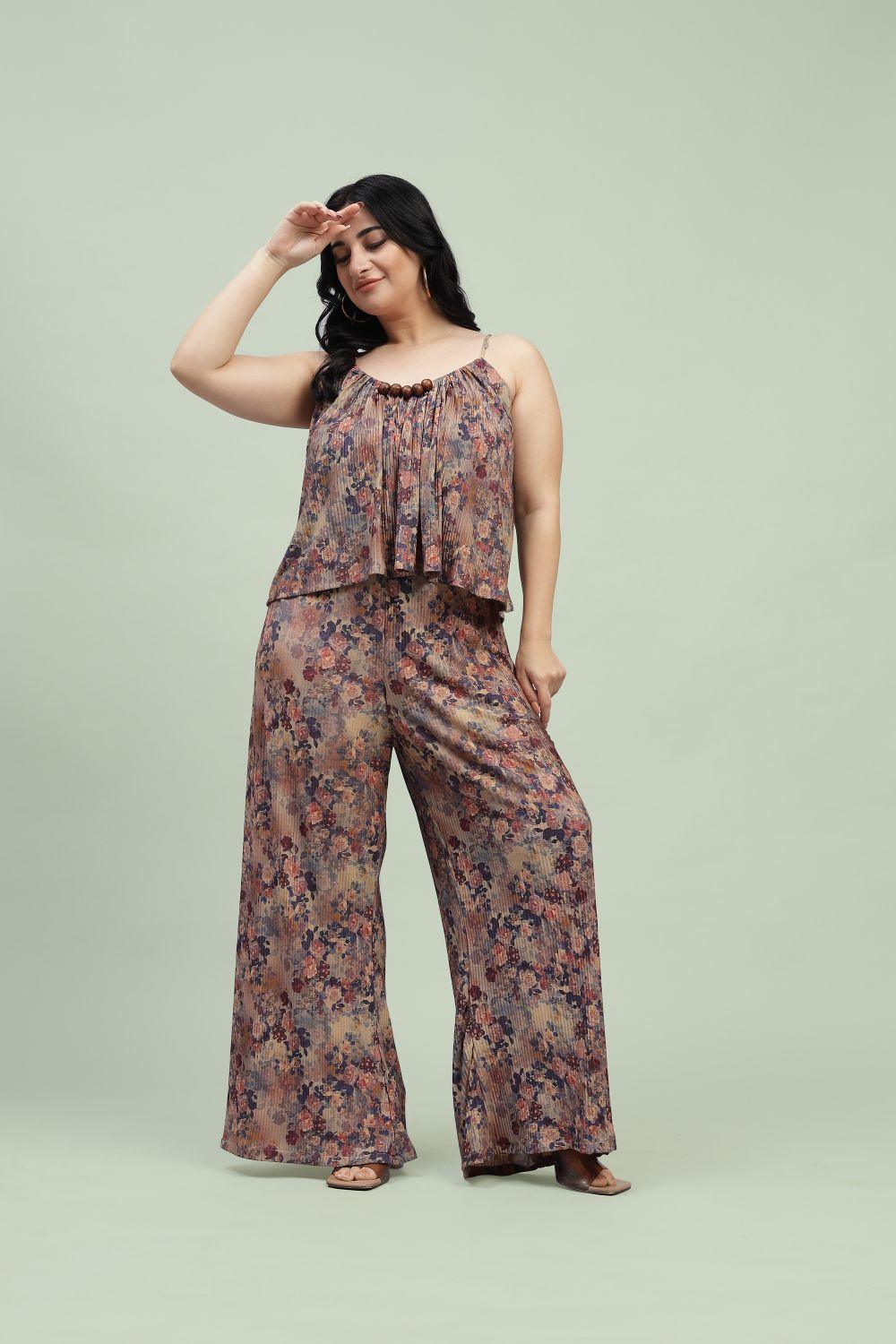 Curvy Lane Women Plus Size Floral Noodle Straps Top and Palazzo Set - Curvy Lane