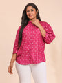 Fuchsia bandhani top with mandarin collar
