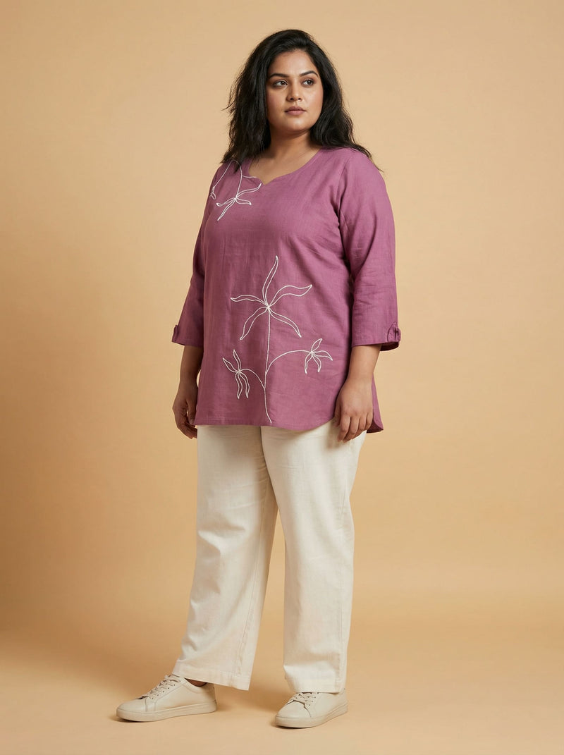 Plus Size Rouge Pink Cotton Top