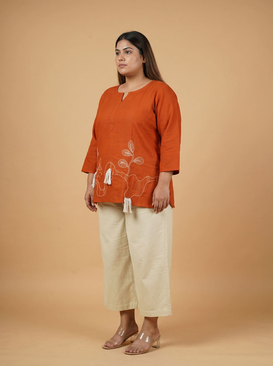 Rust Cotton Casual Plus Top