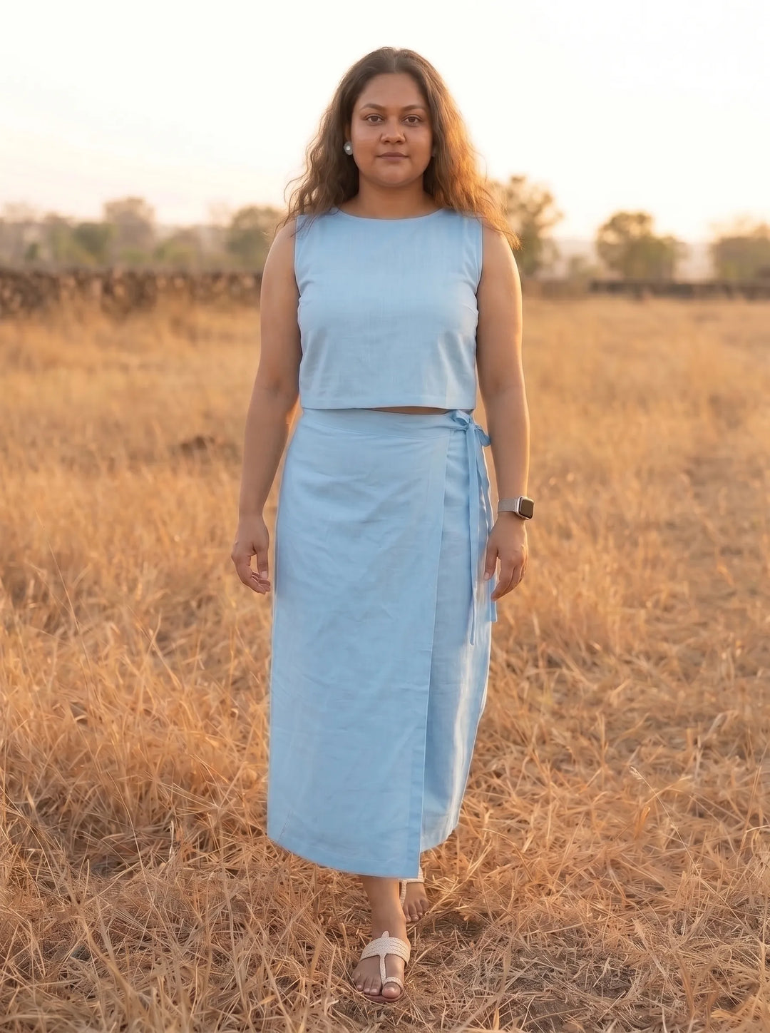 Sky Blue Wrap Skirt with Matching Top