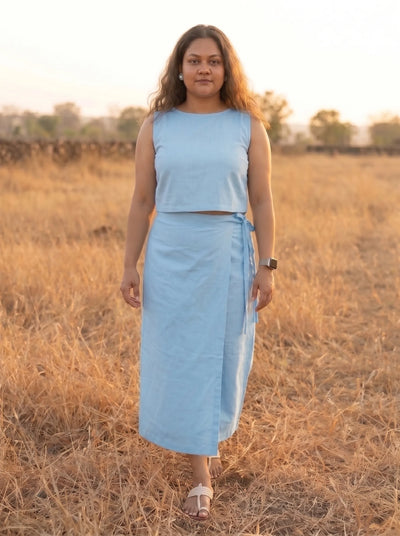 Sky Blue Wrap Skirt with Matching Top