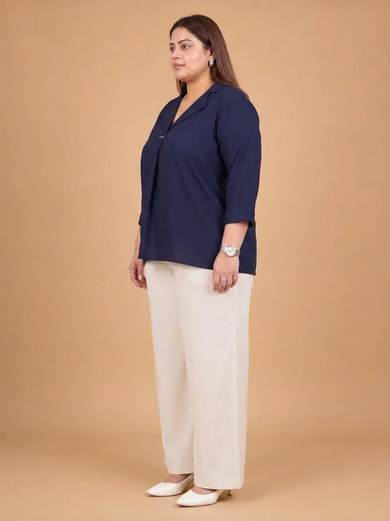 Curvy Lane Women Plus Size Notch Collar High Low Top