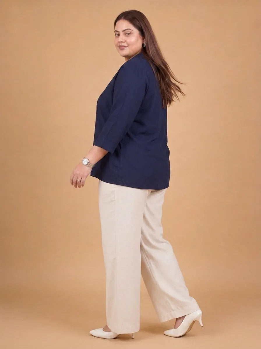 Curvy Lane Women Plus Size Notch Collar High Low Top