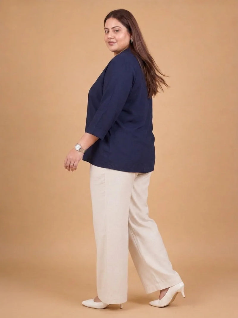 Curvy Lane Women Plus Size Notch Collar High Low Top