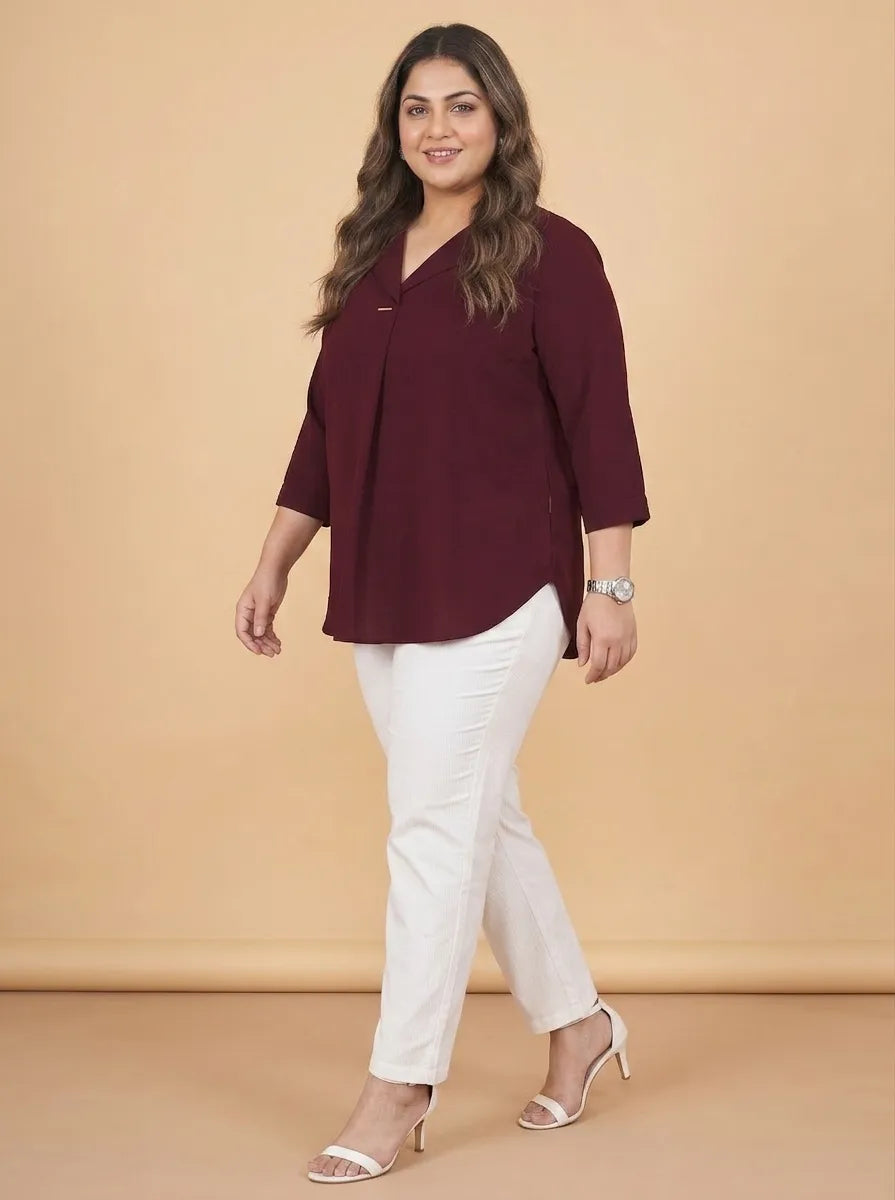 Curvy Lane Women Plus Size Notch Collar High Low Top