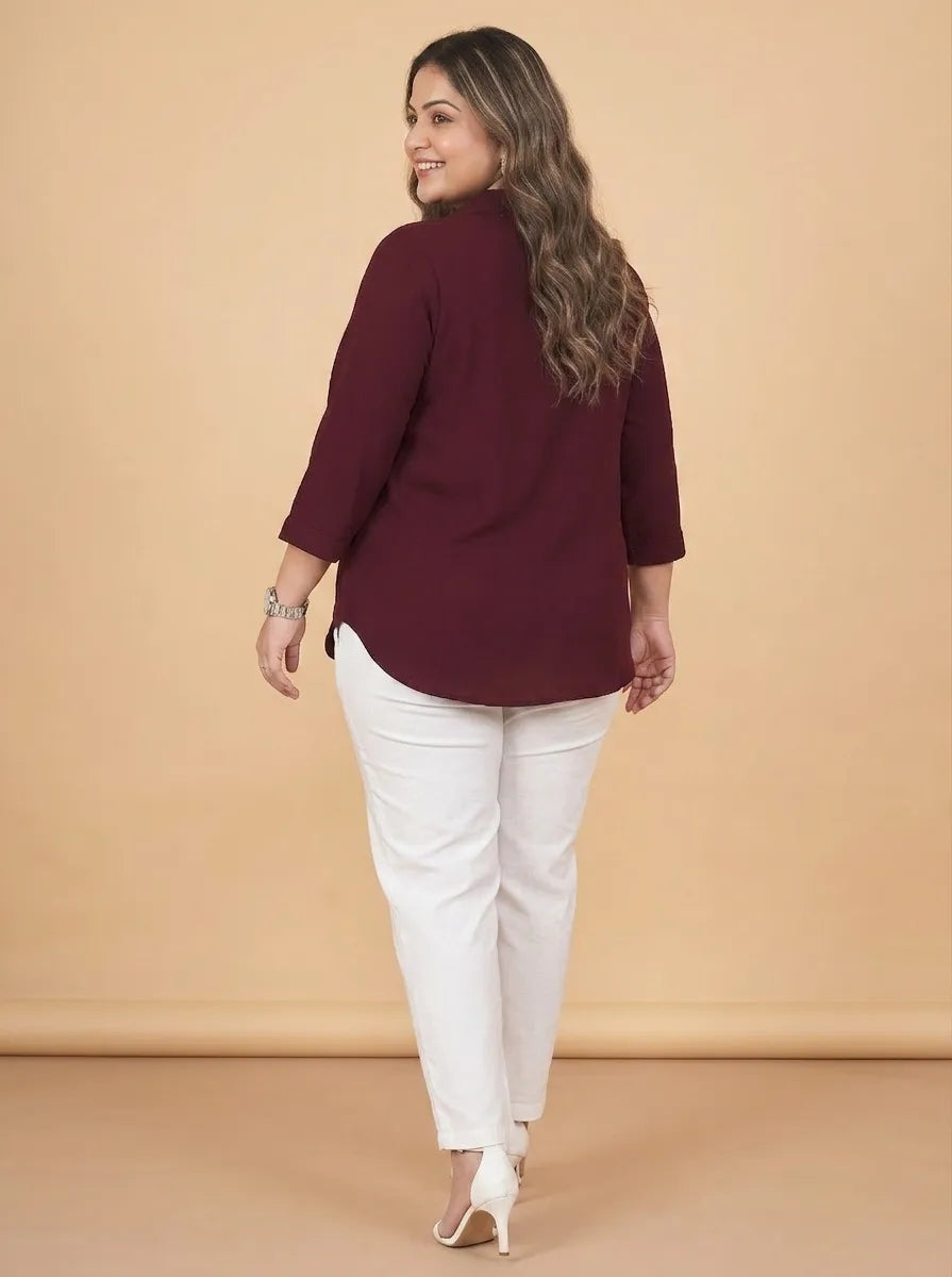 Curvy Lane Women Plus Size Notch Collar High Low Top