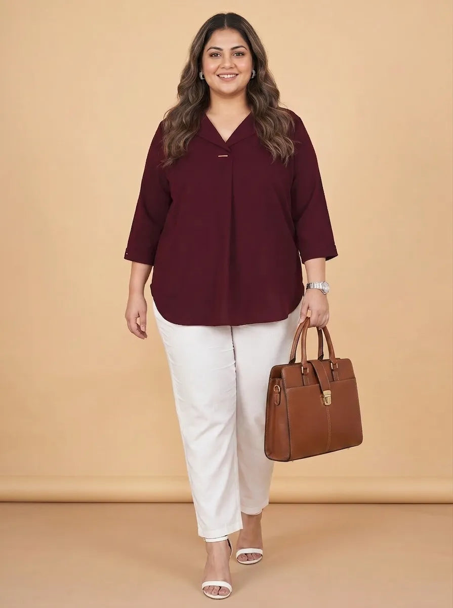 Curvy Lane Women Plus Size Notch Collar High Low Top