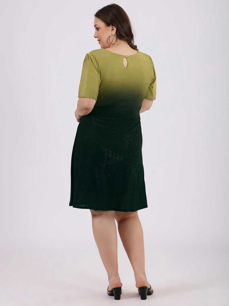 Green_Color_Round_Neck_Knee-Length_Party_Dress_For_Women_Back_Side