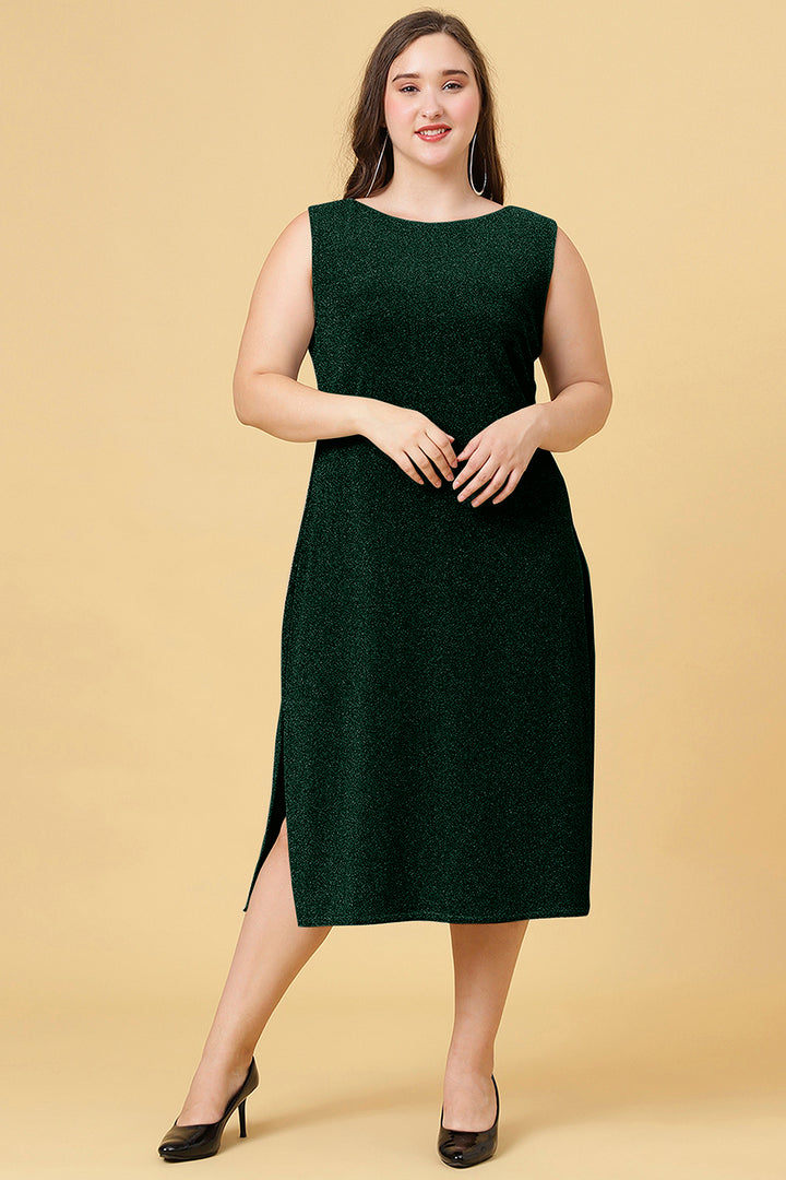 Green Color Shimmer Party Wear Long Dress For Women
