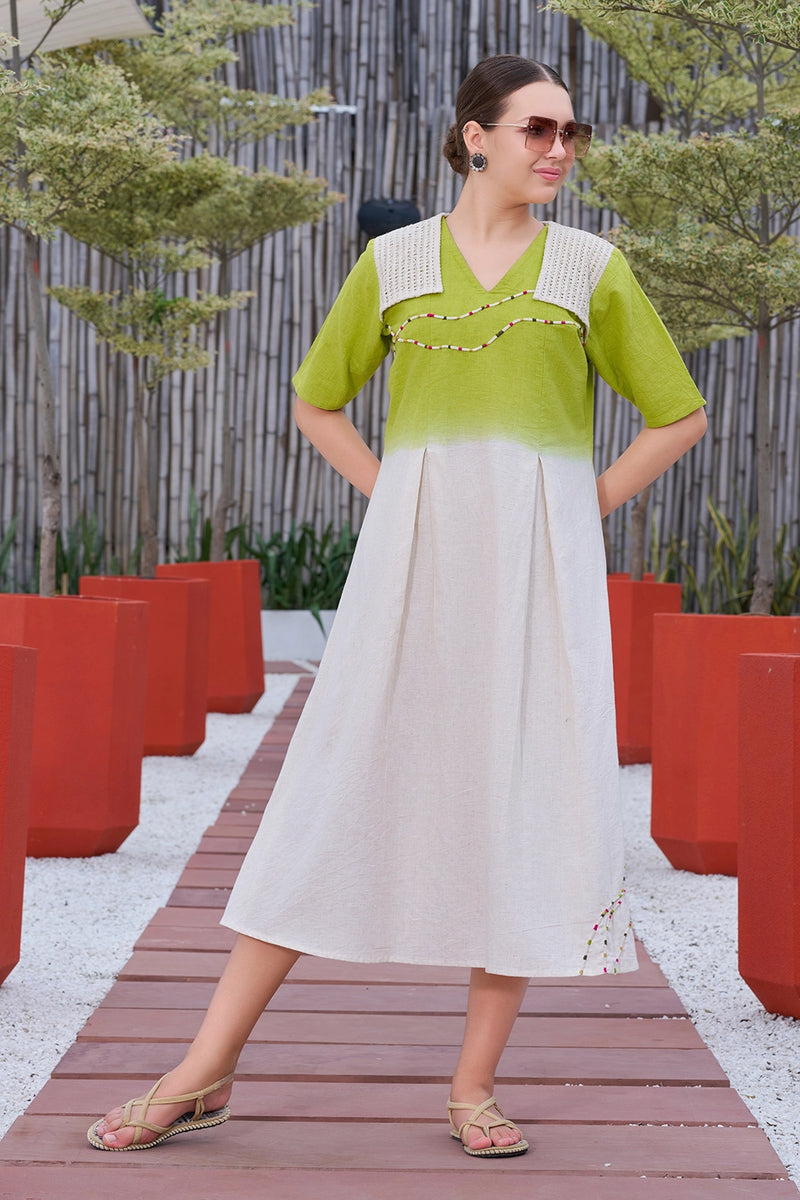 Green And Ivory Ombre Western Dress One Piece