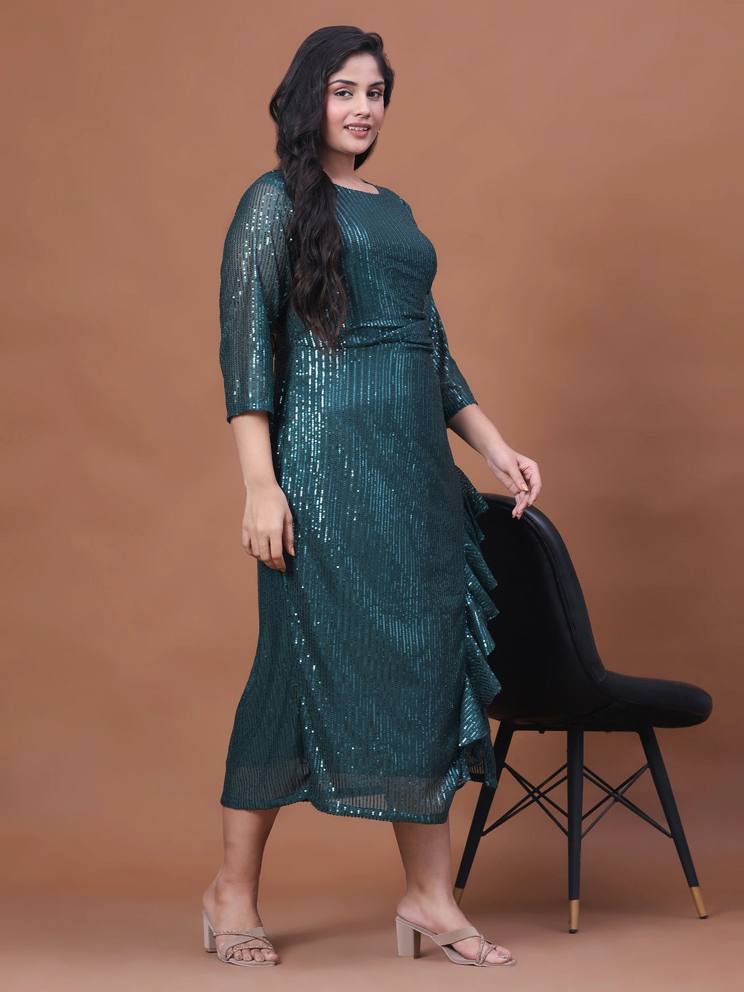 Green Stylish Overlap Style Plus Size Party Dress For Women