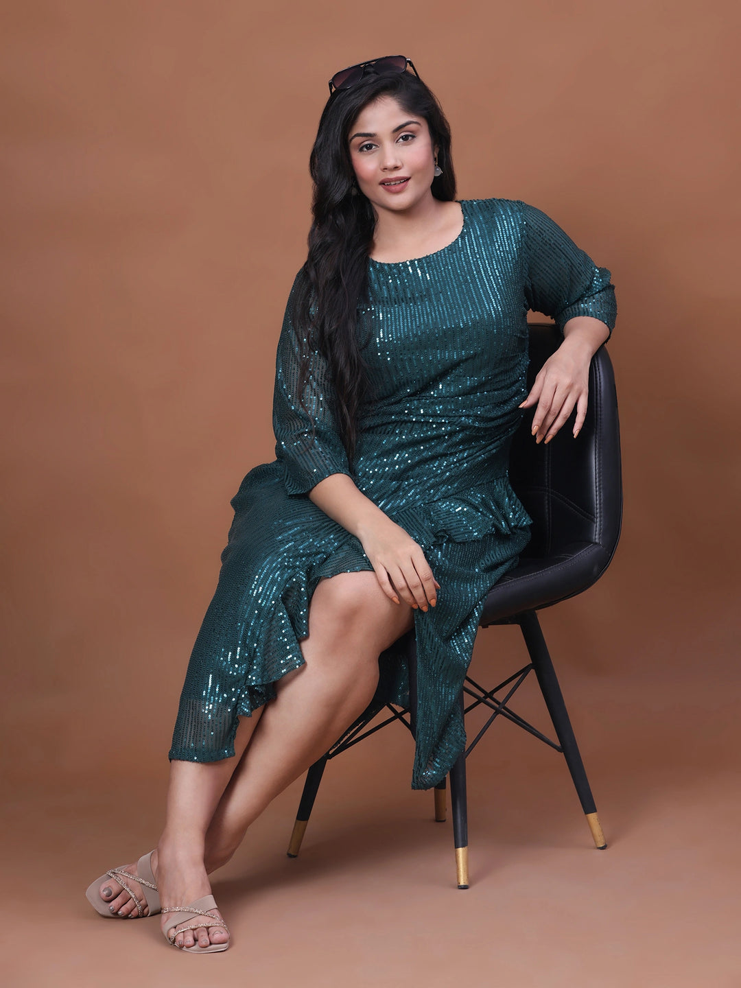 Green Stylish Sequin Customizable plus size party wear dress up to 13XL