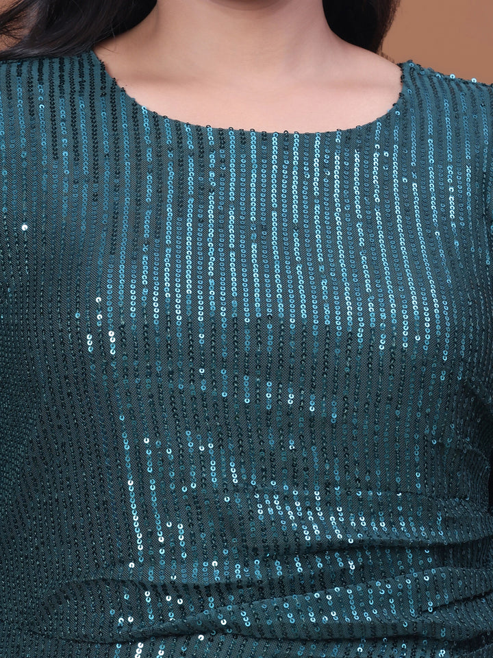Green Stylish Sequin Party Wear Dress For Women