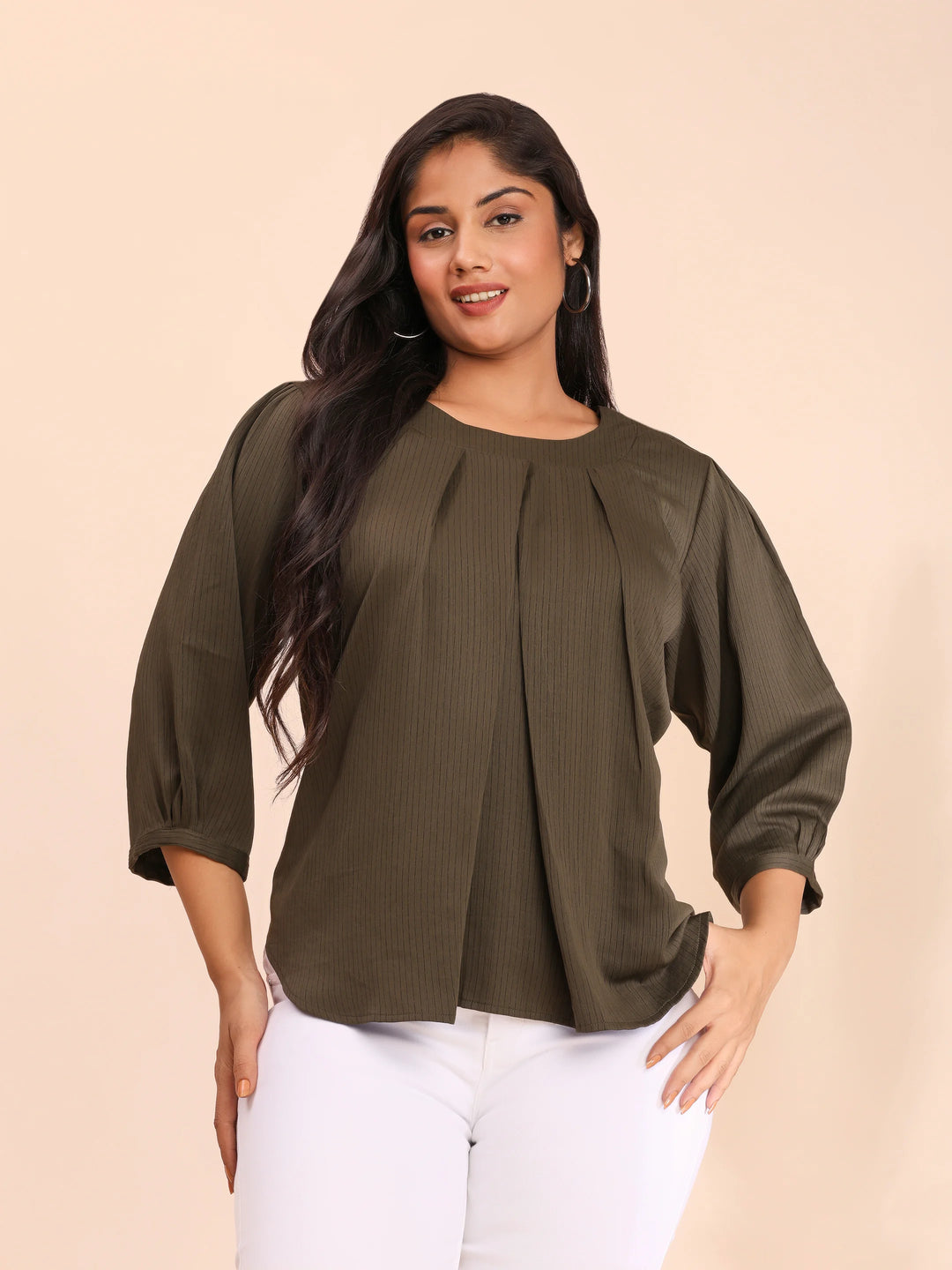 Green_casual_dress_top_for_women