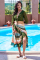 Green cover ups swimwear with tie-up sarong & front-dori top