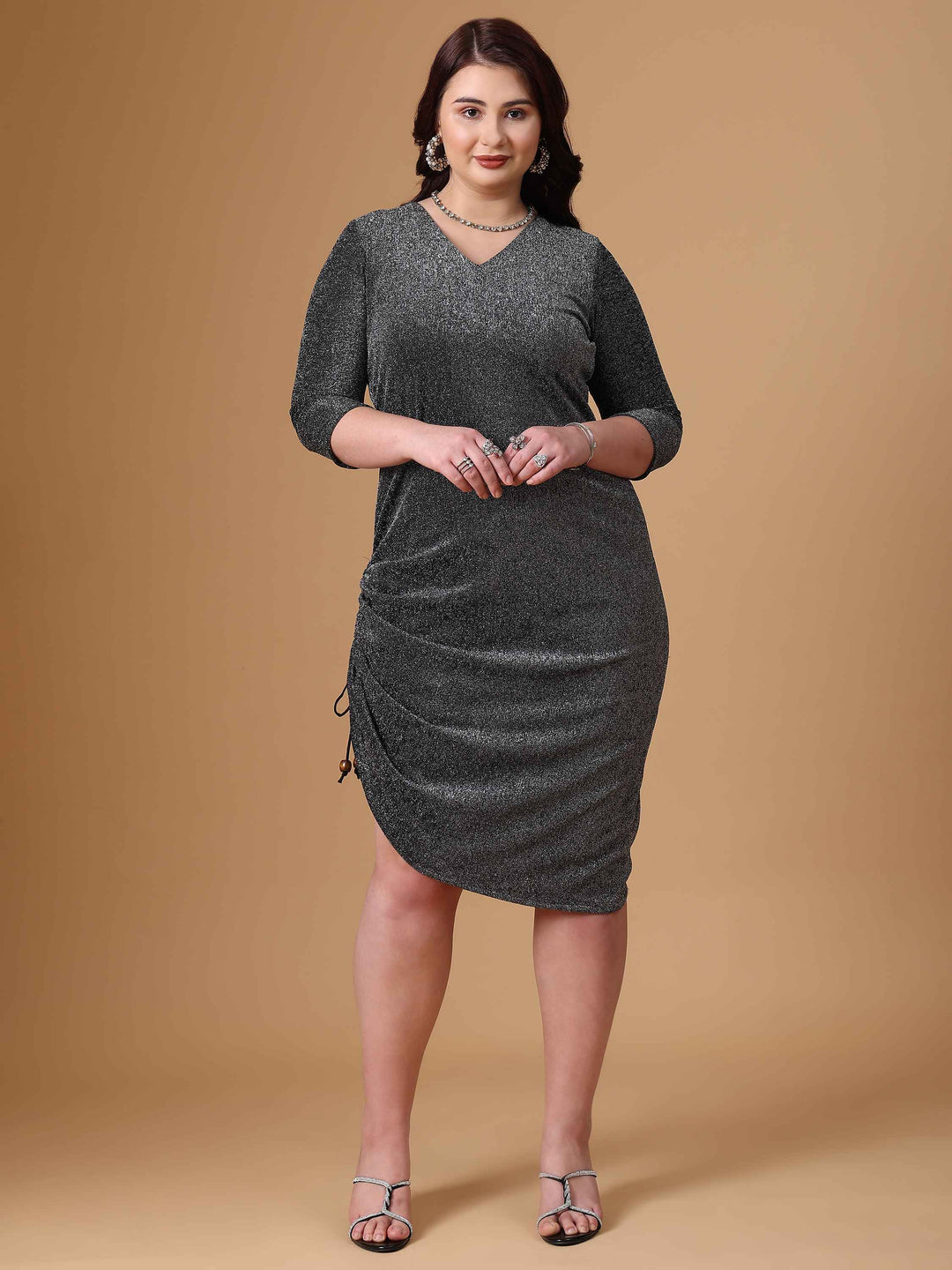Grey Bodycon Dress - Shimmer, Adjustable Length | Curvy Lane Grey Bodycon Dress - Shimmer, Adjustable Length | Curvy Lane
