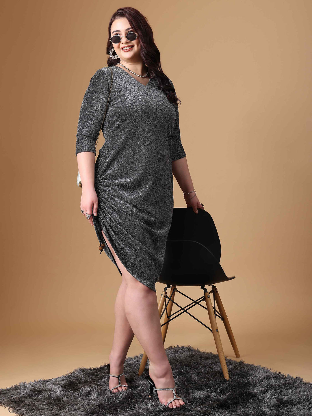 Grey Bodycon Dress - Shimmer, Adjustable Length | Curvy Lane Grey Bodycon Dress - Shimmer, Adjustable Length | Curvy Lane