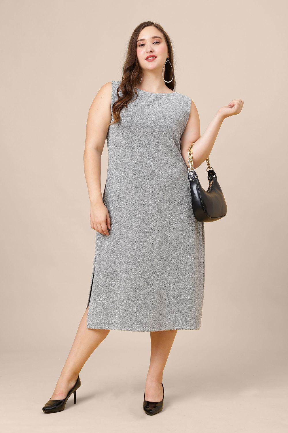 Grey Plus Size Party Wear Long Dress for Women